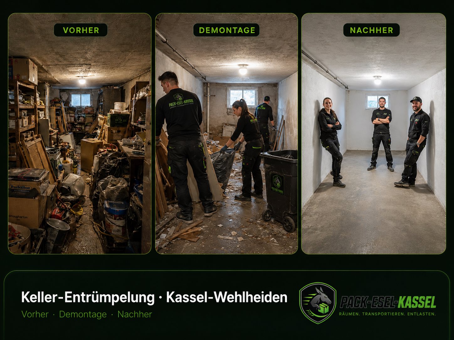 Keller-Entrümpelung Kassel — Vorher, Demontage, Nachher